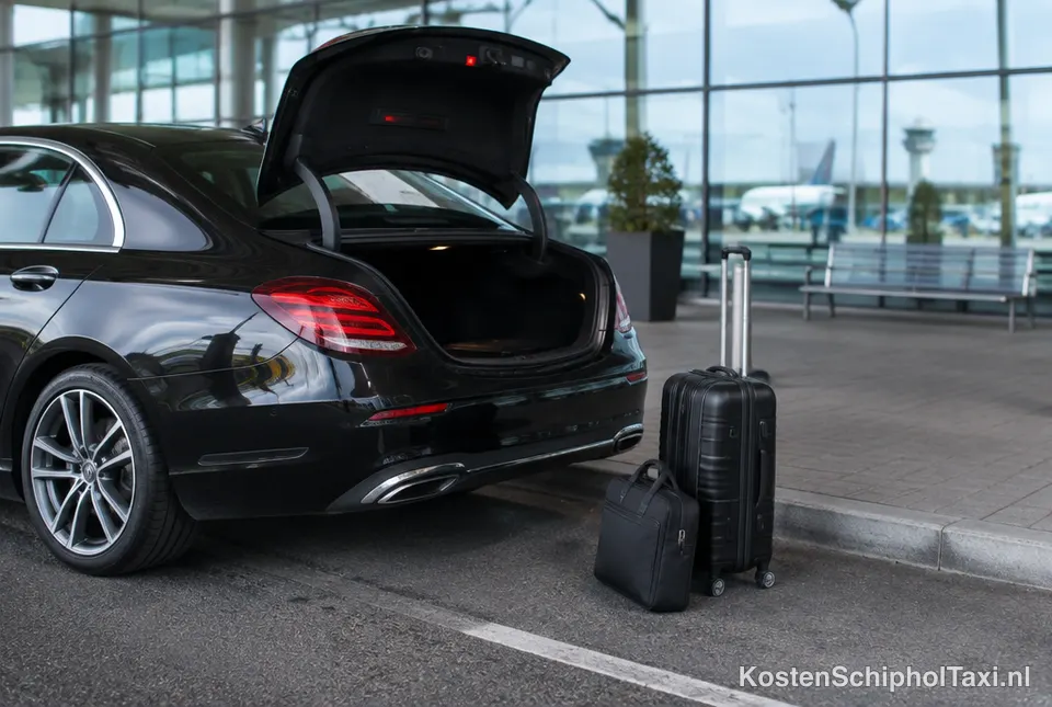 Zakelijke auto met rolkoffer bij een luchthaventerminal